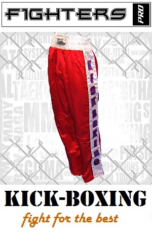 FIGHT-FIT - Pantaloni da Kickboxing / Raso / Rosso / Large
