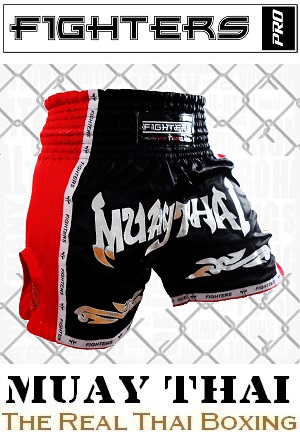 FIGHTERS - Pantalones Muay Thai / Elite Muay Thai / Negro-Rojo / XL